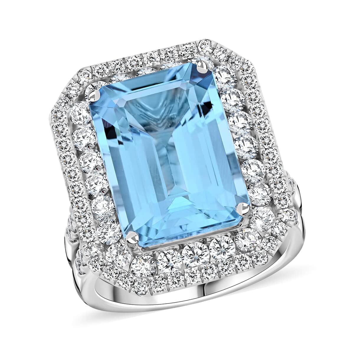 Chairman Vault Collection Certified & Appraised Rhapsody 950 Platinum AAAA Santa Maria Aquamarine and E-F VS Diamond Ring (Size 7.0) 15 Grams 11.60 ctw image number 0