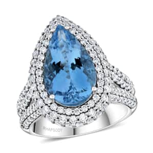 Chairman Vault Collection Certified & Appraised Rhapsody 950 Platinum AAAA Santa Maria Aquamarine and E-F VS Diamond Ring (Size 7.0) 13.83 Grams 6.25 ctw