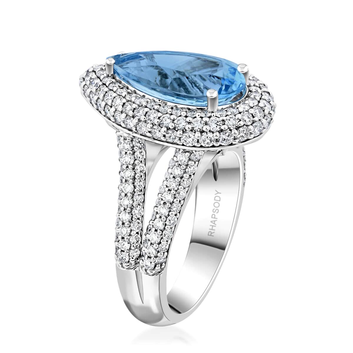 Chairman Vault Collection Certified & Appraised Rhapsody 950 Platinum AAAA Santa Maria Aquamarine and E-F VS Diamond Ring (Size 7.0) 13.83 Grams 6.25 ctw image number 2