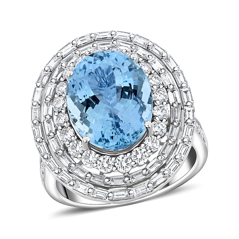 Chairman Vault Collection Certified & Appraised Rhapsody 950 Platinum AAAA Santa Maria Aquamarine and E-F VS Diamond Ring (Size 7.0) 12.48 Grams 7.70 ctw