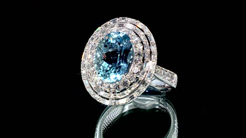 Chairman Vault Collection Certified & Appraised Rhapsody 950 Platinum AAAA Santa Maria Aquamarine and E-F VS Diamond Ring (Size 7.0) 12.48 Grams 7.70 ctw