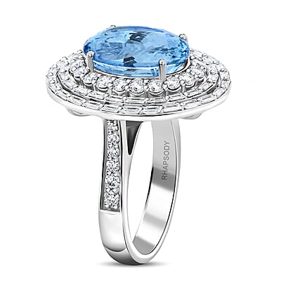 Chairman Vault Collection Certified & Appraised Rhapsody 950 Platinum AAAA Santa Maria Aquamarine and E-F VS Diamond Ring (Size 7.0) 12.48 Grams 7.70 ctw