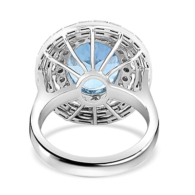 Chairman Vault Collection Certified & Appraised Rhapsody 950 Platinum AAAA Santa Maria Aquamarine and E-F VS Diamond Ring (Size 7.0) 12.48 Grams 7.70 ctw