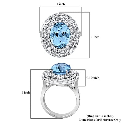 Chairman Vault Collection Certified & Appraised Rhapsody 950 Platinum AAAA Santa Maria Aquamarine and E-F VS Diamond Ring (Size 7.0) 12.48 Grams 7.70 ctw