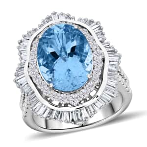 Chairman Vault Collection Certified & Appraised Rhapsody 950 Platinum AAAA Santa Maria Aquamarine and E-F VS Diamond Ring (Size 7.0) 14.78 Grams 7.10 ctw