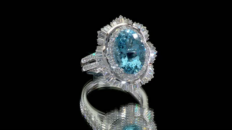 Certified & Appraised Chairman’s Signature Collection Rhapsody 950 Platinum AAAA Santa Maria Aquamarine and E-F VS Diamond Ring (Size 7.0) 14.78 Grams 7.10 ctw