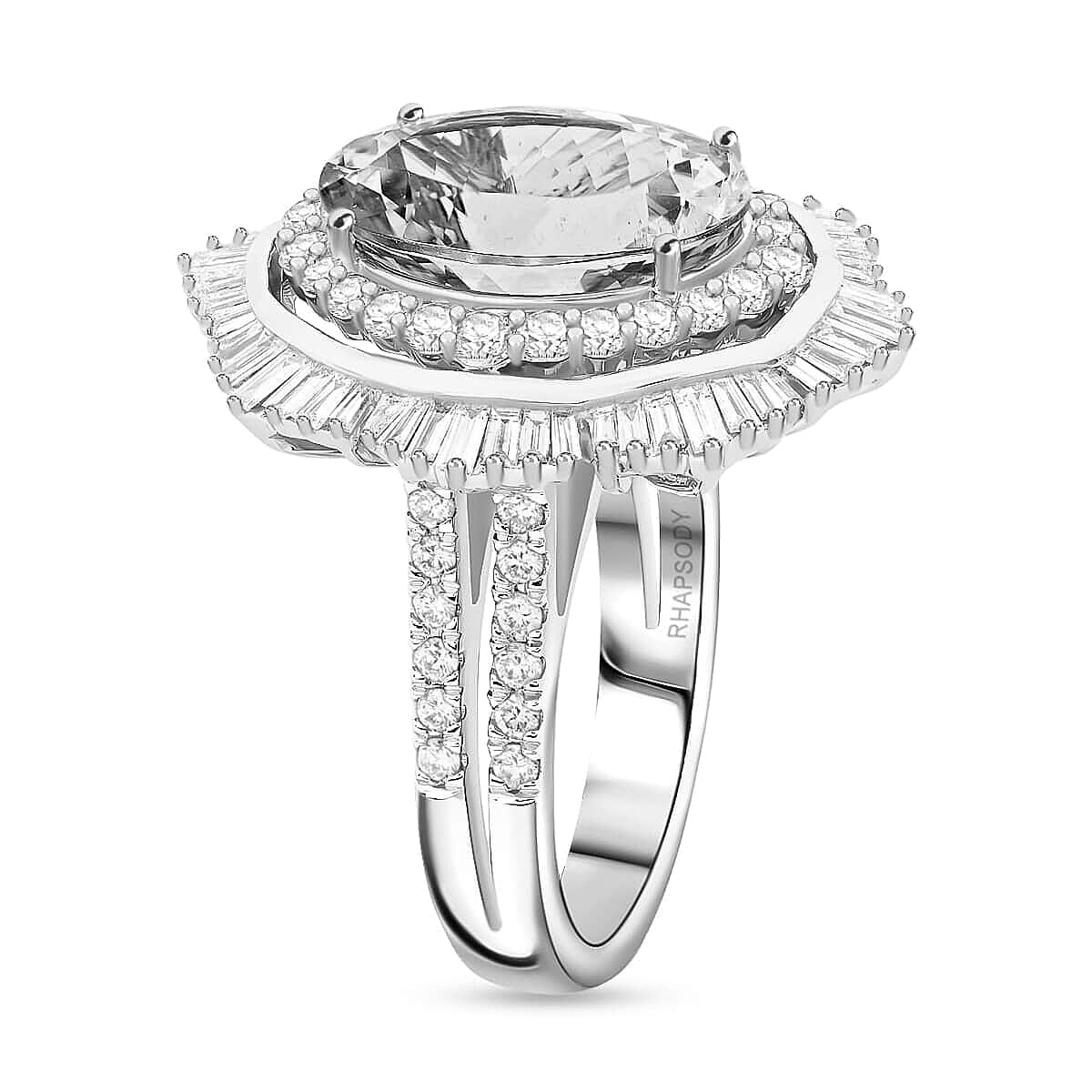 Chairman Vault Collection Certified & Appraised Rhapsody 950 Platinum AAAA Santa Maria Aquamarine and E-F VS Diamond Ring (Size 7.0) 14.78 Grams 7.10 ctw