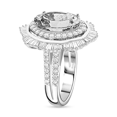 Chairman Vault Collection Certified & Appraised Rhapsody 950 Platinum AAAA Santa Maria Aquamarine and E-F VS Diamond Ring (Size 7.0) 14.78 Grams 7.10 ctw