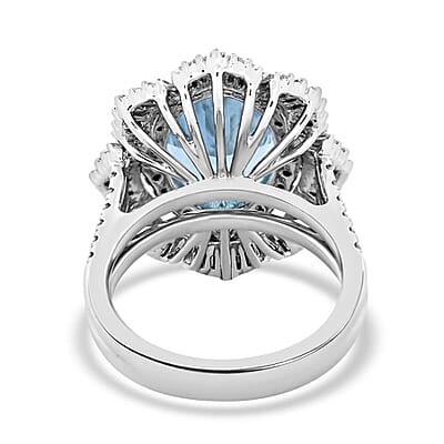 Chairman Vault Collection Certified & Appraised Rhapsody 950 Platinum AAAA Santa Maria Aquamarine and E-F VS Diamond Ring (Size 7.0) 14.78 Grams 7.10 ctw