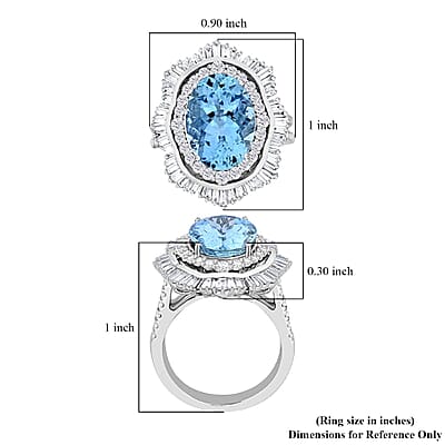 Chairman Vault Collection Certified & Appraised Rhapsody 950 Platinum AAAA Santa Maria Aquamarine and E-F VS Diamond Ring (Size 7.0) 14.78 Grams 7.10 ctw