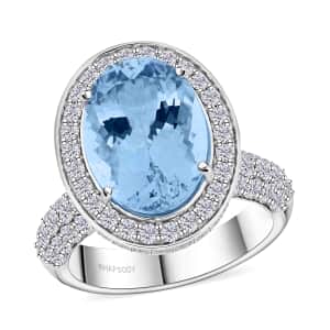 Chairman Vault Collection Certified & Appraised Rhapsody 950 Platinum AAAA Santa Maria Aquamarine and E-F VS Diamond Ring (Size 7.0) 11.51 Grams 7.90 ctw