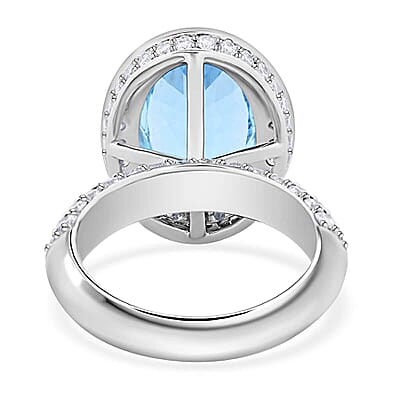 Chairman Vault Collection Certified & Appraised Rhapsody 950 Platinum AAAA Santa Maria Aquamarine and E-F VS Diamond Ring (Size 7.0) 11.51 Grams 7.90 ctw