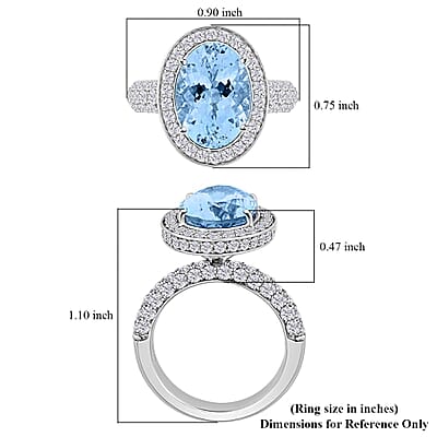 Chairman Vault Collection Certified & Appraised Rhapsody 950 Platinum AAAA Santa Maria Aquamarine and E-F VS Diamond Ring (Size 7.0) 11.51 Grams 7.90 ctw
