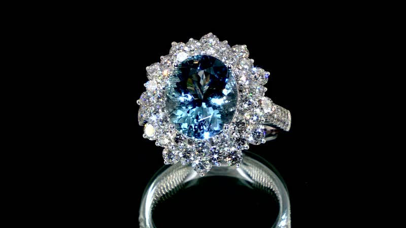 Chairman Vault Collection Certified & Appraised Rhapsody 950 Platinum AAAA Santa Maria Aquamarine (4.04 cts), Diamond (E-F, VS) (2.71 cts) Floral Ring (Size 7.0) (12.58 g) 6.75 ctw