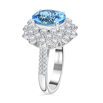 Chairman Vault Collection Certified & Appraised Rhapsody 950 Platinum AAAA Santa Maria Aquamarine and E-F VS Diamond Floral Ring (Size 7.0) 12.58 Grams 6.75 ctw