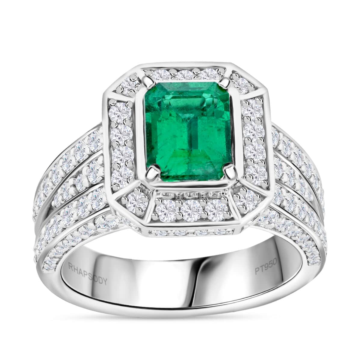 Chairman Vault Collection Certified & Appraised Rhapsody 950 Platinum AAAA Kagem Zambian Emerald and E-F VS Diamond Ring (Size 7.0) 15.77 Grams 3.25 ctw image number 0