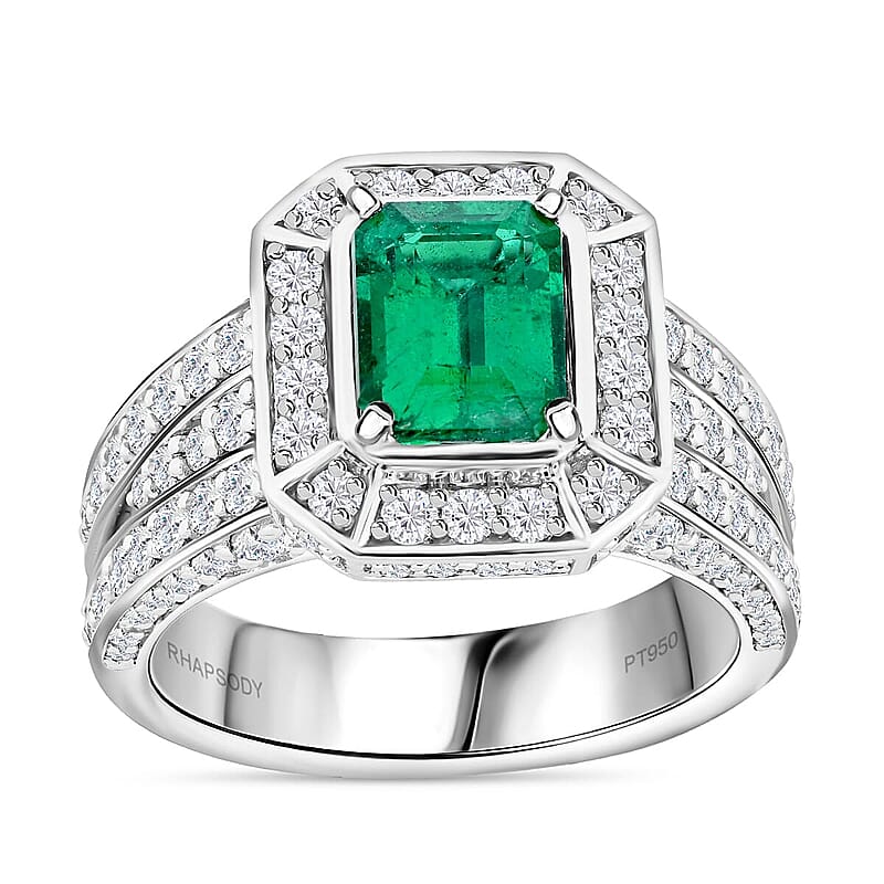 Chairman Vault Collection Certified & Appraised Rhapsody 950 Platinum AAAA Kagem Zambian Emerald and E-F VS Diamond Ring (Size 7.0) 15.77 Grams 3.25 ctw