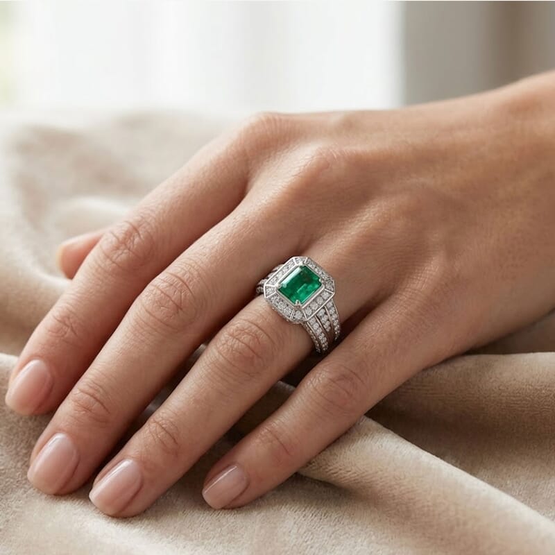 Chairman Vault Collection Certified & Appraised Rhapsody 950 Platinum AAAA Kagem Zambian Emerald and E-F VS Diamond Ring (Size 7.0) 15.77 Grams 3.25 ctw