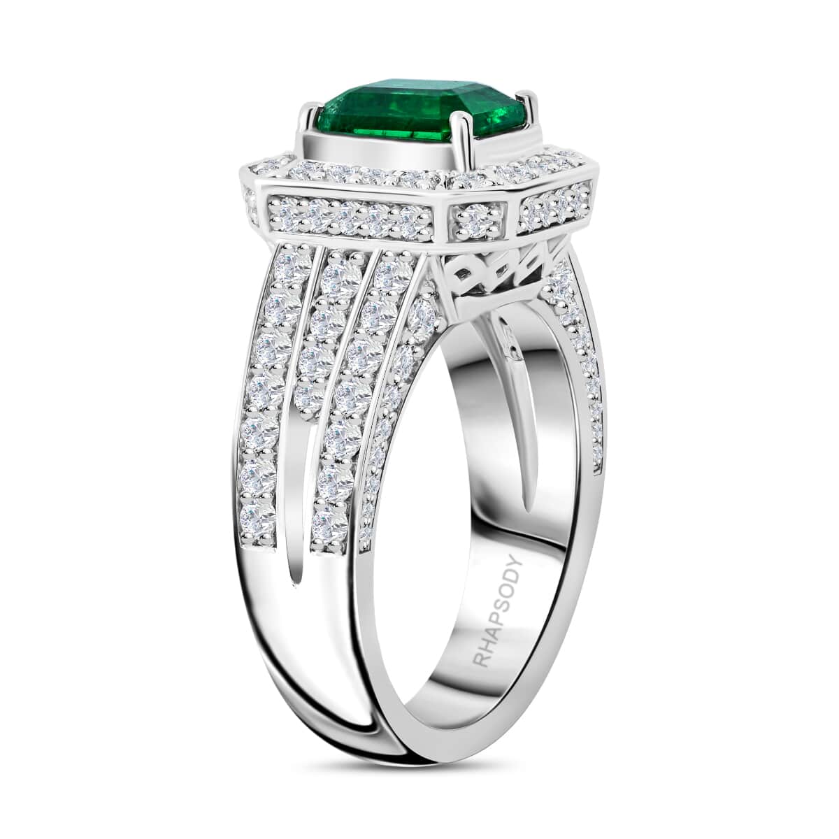 Chairman Vault Collection Certified & Appraised Rhapsody 950 Platinum AAAA Kagem Zambian Emerald and E-F VS Diamond Ring (Size 7.0) 15.77 Grams 3.25 ctw image number 2