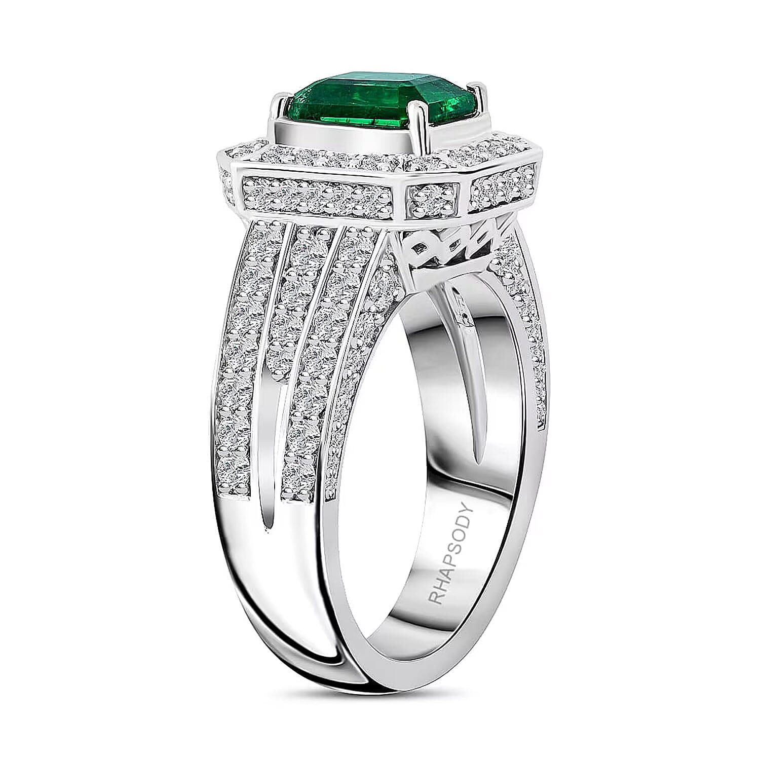 Chairman Vault Collection Certified & Appraised Rhapsody 950 Platinum AAAA Kagem Zambian Emerald and E-F VS Diamond Ring (Size 7.0) 15.77 Grams 3.25 ctw