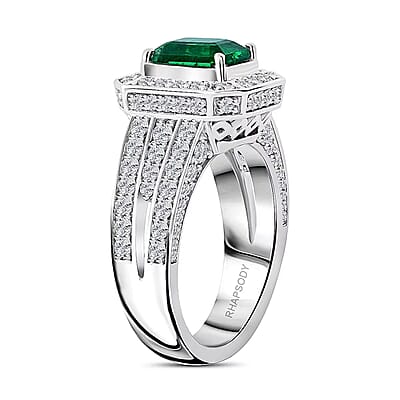 Chairman Vault Collection Certified & Appraised Rhapsody 950 Platinum AAAA Kagem Zambian Emerald and E-F VS Diamond Ring (Size 7.0) 15.77 Grams 3.25 ctw