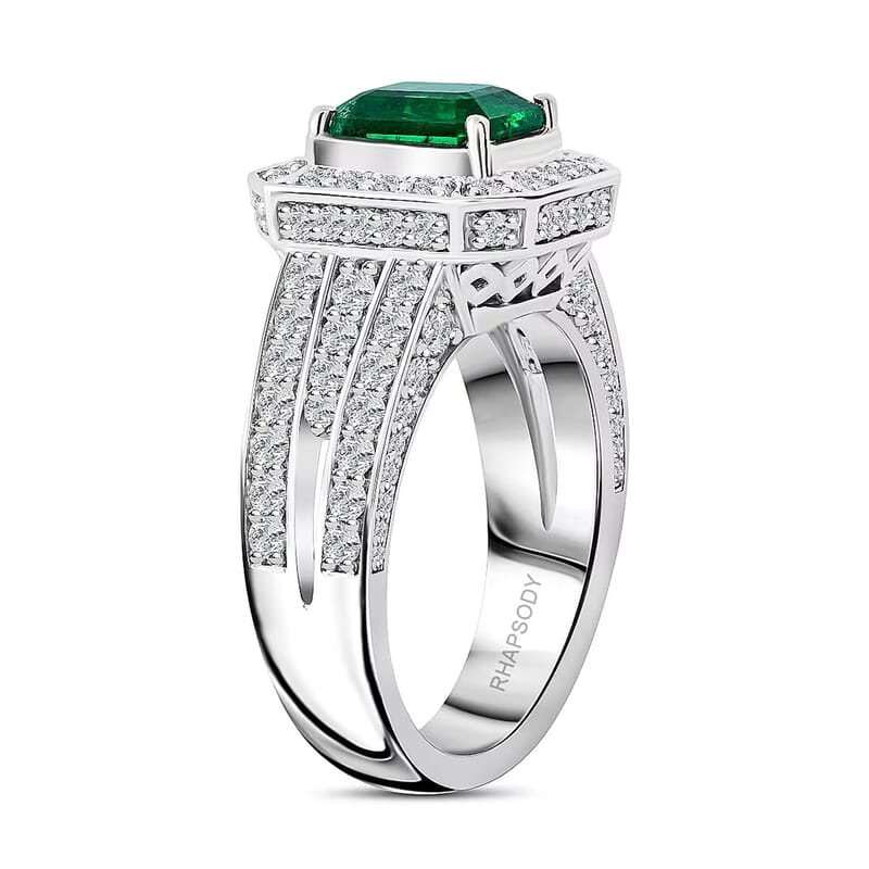 Chairman Vault Collection Certified & Appraised Rhapsody 950 Platinum AAAA Kagem Zambian Emerald and E-F VS Diamond Ring (Size 7.0) 15.77 Grams 3.25 ctw