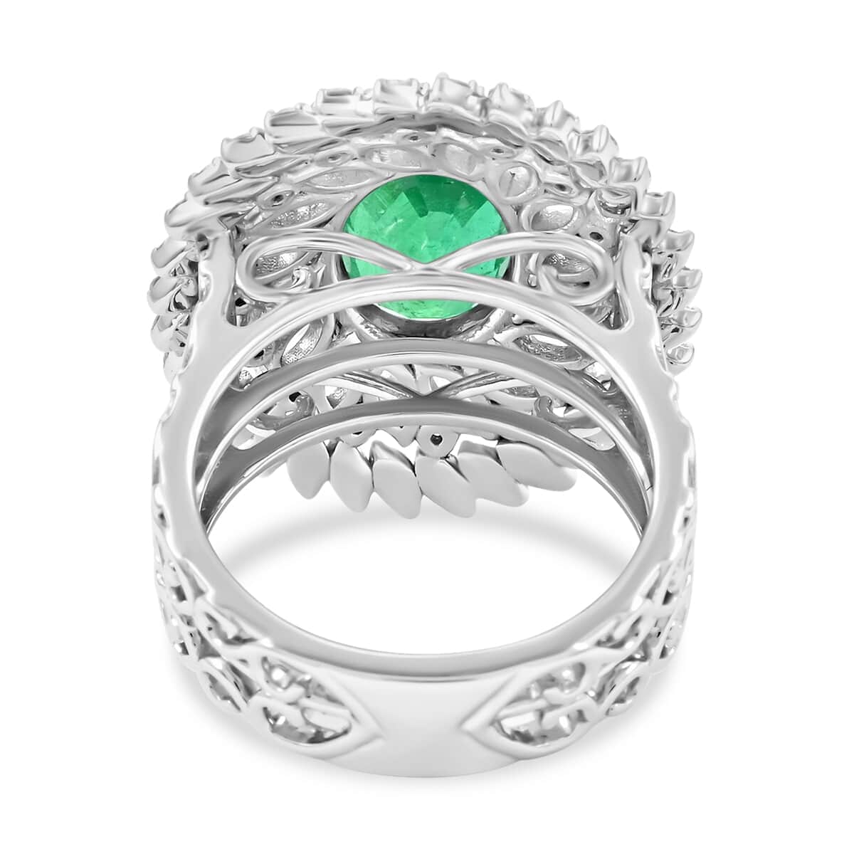 Chairman Vault Collection Certified & Appraised Rhapsody 950 Platinum AAAA Kagem Zambian Emerald and E-F VS Diamond Ring (Size 7.0) 15.80 Grams 5.45 ctw image number 3