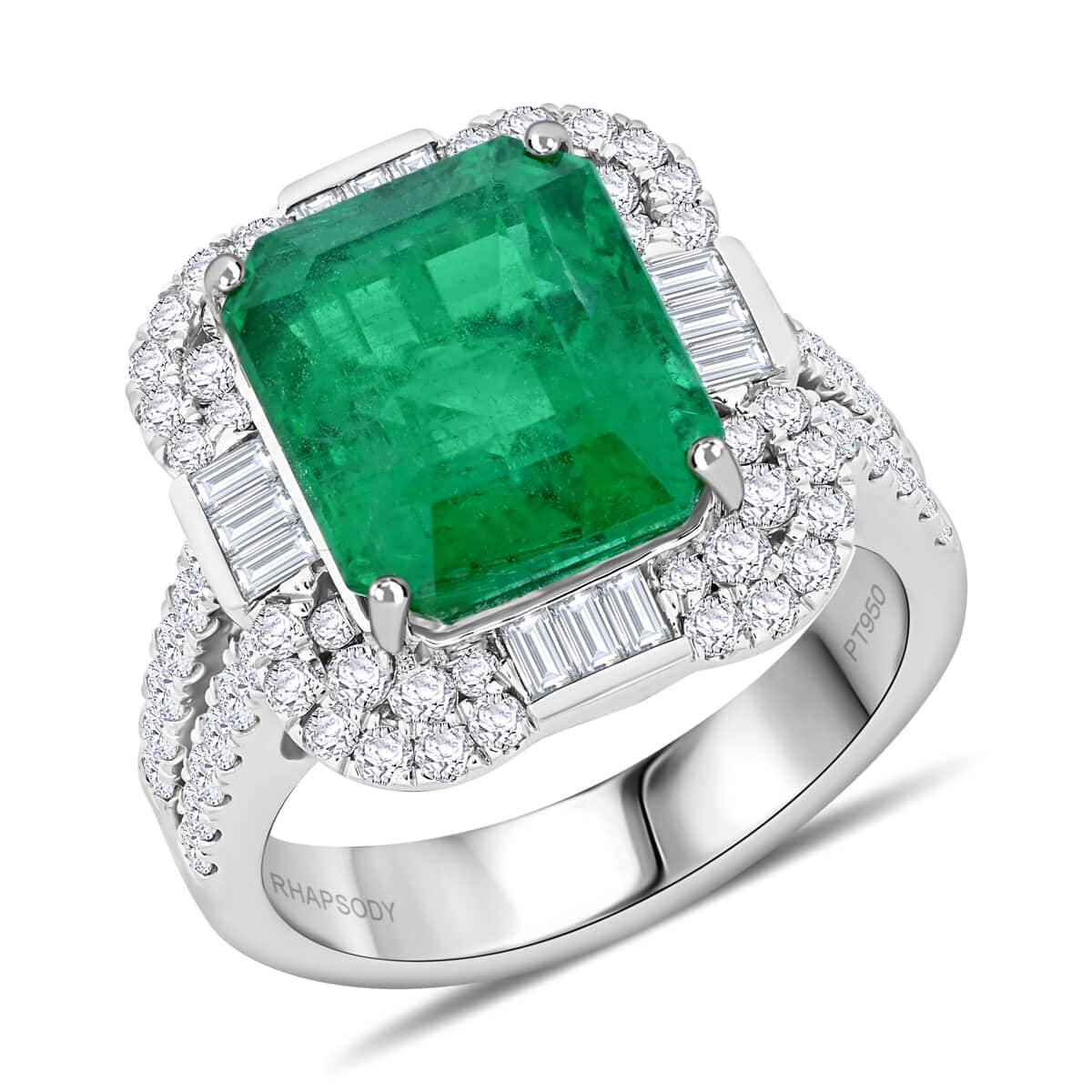 Chairman Vault Collection Certified & Appraised Rhapsody 950 Platinum AAAA Ethiopian Emerald and E-F VS Diamond Ring (Size 7.0) 11.92 Grams 8.00 ctw image number 0