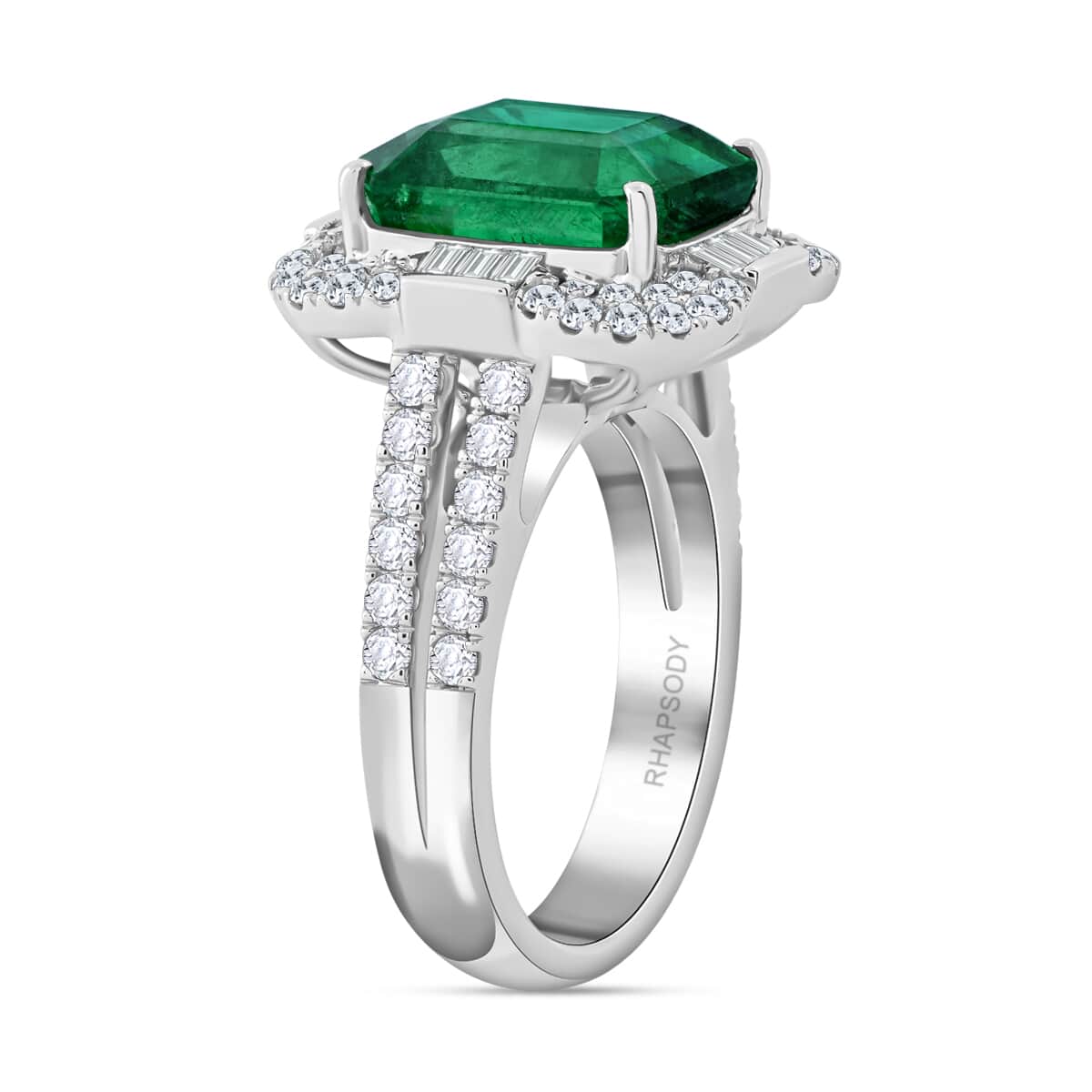 Chairman Vault Collection Certified & Appraised Rhapsody 950 Platinum AAAA Ethiopian Emerald and E-F VS Diamond Ring (Size 7.0) 11.92 Grams 8.00 ctw image number 2