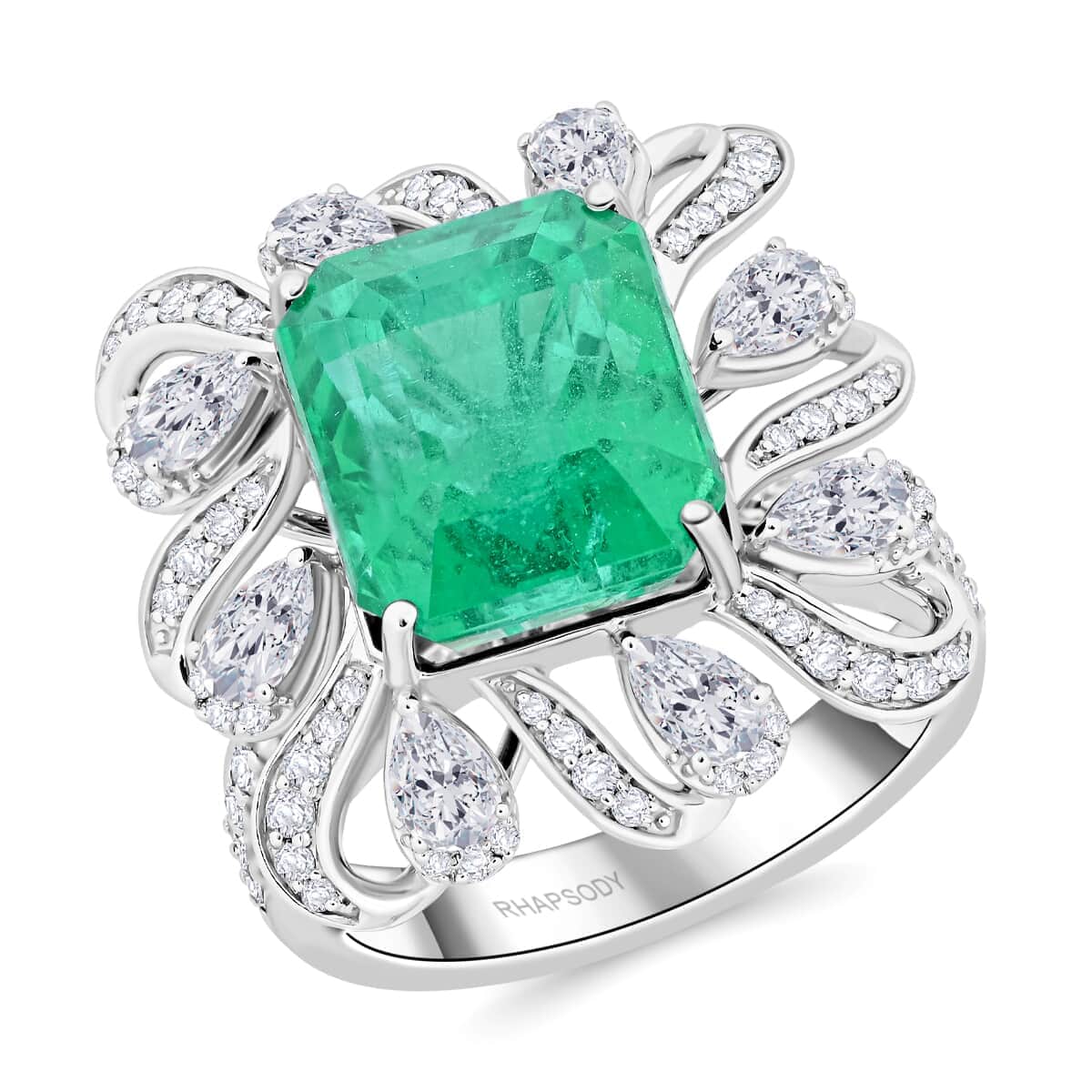 Chairman Vault Collection Certified & Appraised Rhapsody 950 Platinum AAAA Ethiopian Emerald and E-F VS Diamond Ring (Size 7.0) 13 Grams 9.30 ctw image number 0