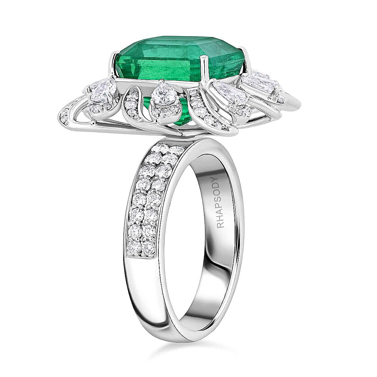 Certified and Appraised Rhapsody AAAA Ethiopian Emerald, Diamond Ring in 950 Platinum 9.30 ctw (Size 9.0) image number 2