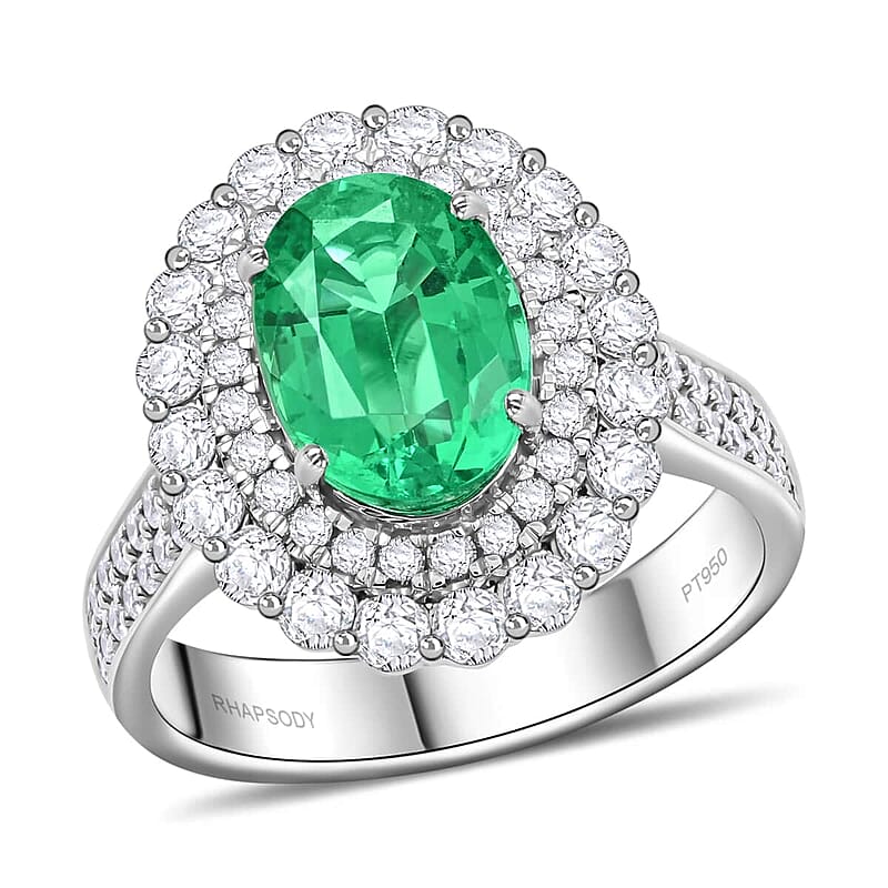 Chairman Vault Collection Certified & Appraised Rhapsody 950 Platinum AAAA Ethiopian Emerald and E-F VS Diamond Ring (Size 7.0) 10.35 Grams 3.75 ctw