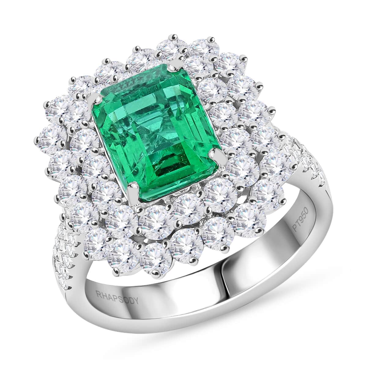 Chairman Vault Collection Certified & Appraised Rhapsody 950 Platinum AAAA Ethiopian Emerald and E-F VS Diamond Ring (Size 7.0) 11.96 Grams 5.55 ctw image number 0