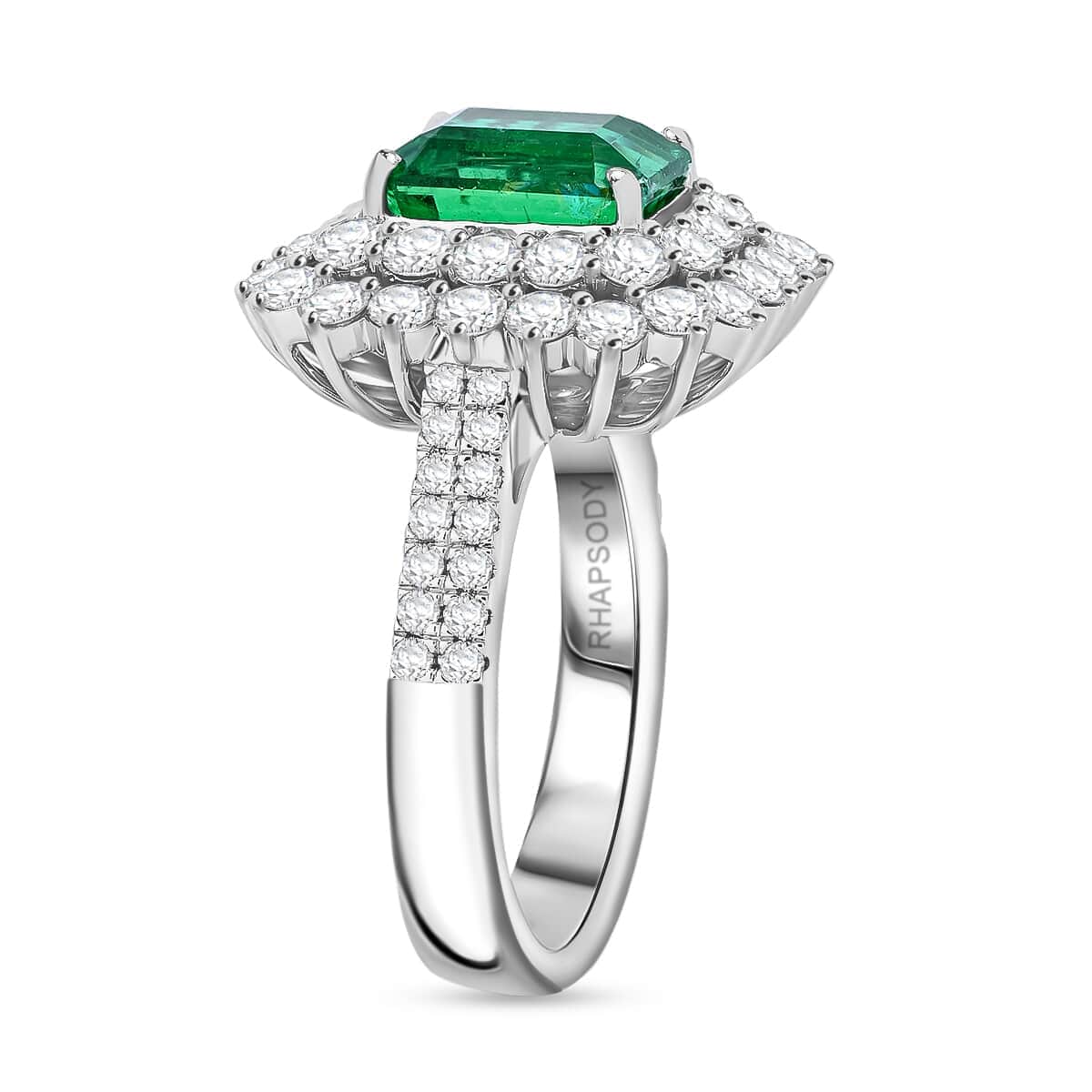 Chairman Vault Collection Certified & Appraised Rhapsody 950 Platinum AAAA Ethiopian Emerald and E-F VS Diamond Ring (Size 7.0) 11.96 Grams 5.55 ctw image number 2