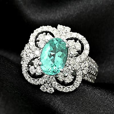 Certified & Appraised Chairman’s Signature Collection Rhapsody 950 Platinum AAAA Paraiba Tourmaline and E-F VS Diamond Ring (Size 7.0) 14.64 Grams 3.90 ctw