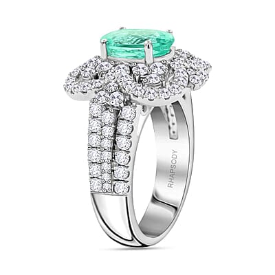 Certified & Appraised Chairman’s Signature Collection Rhapsody 950 Platinum AAAA Paraiba Tourmaline and E-F VS Diamond Ring (Size 7.0) 14.64 Grams 3.90 ctw