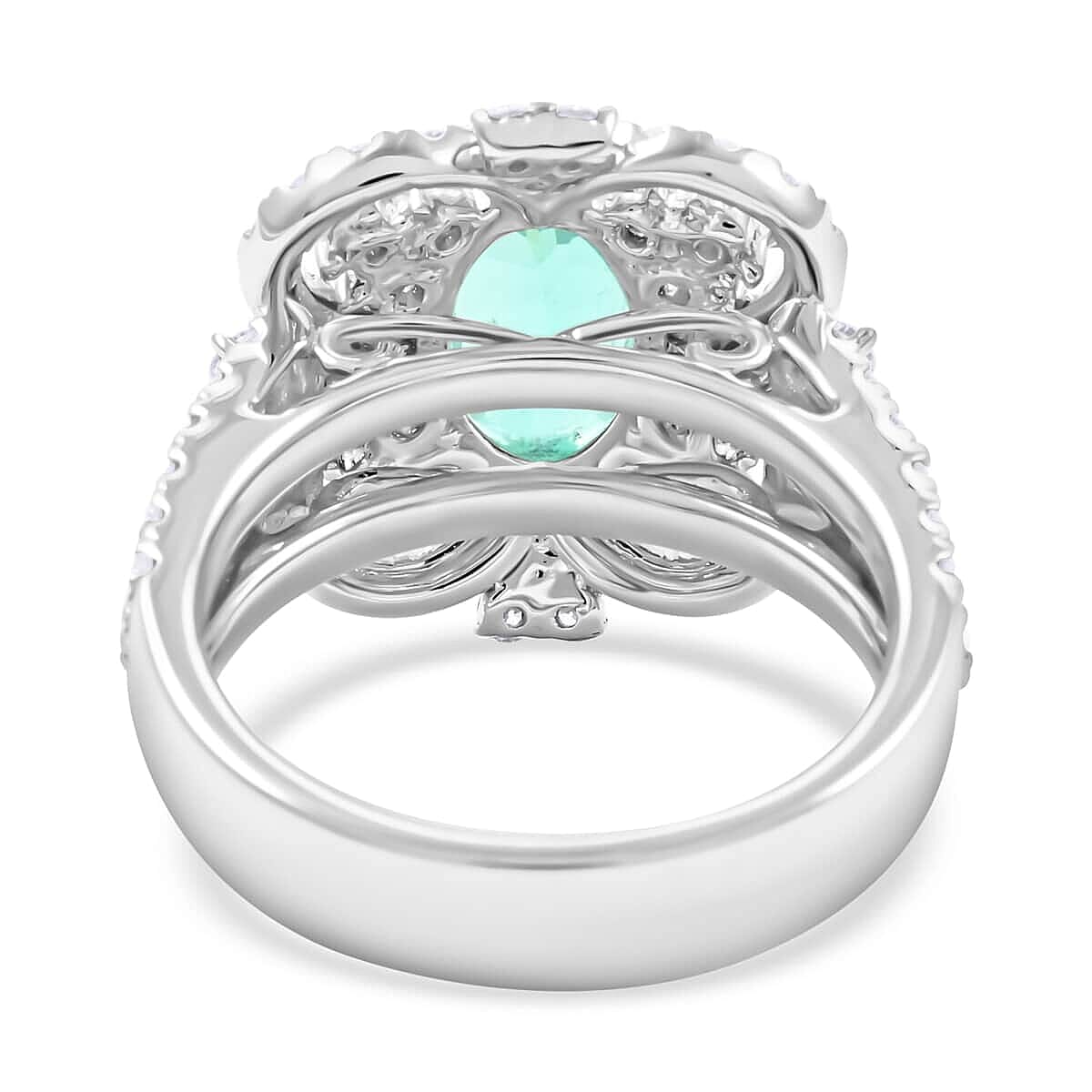 Certified & Appraised Chairman’s Signature Collection Rhapsody 950 Platinum AAAA Paraiba Tourmaline and E-F VS Diamond Ring (Size 7.0) 14.64 Grams 3.90 ctw