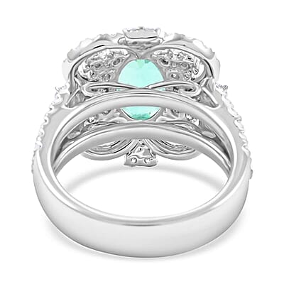 Certified & Appraised Chairman’s Signature Collection Rhapsody 950 Platinum AAAA Paraiba Tourmaline and E-F VS Diamond Ring (Size 7.0) 14.64 Grams 3.90 ctw