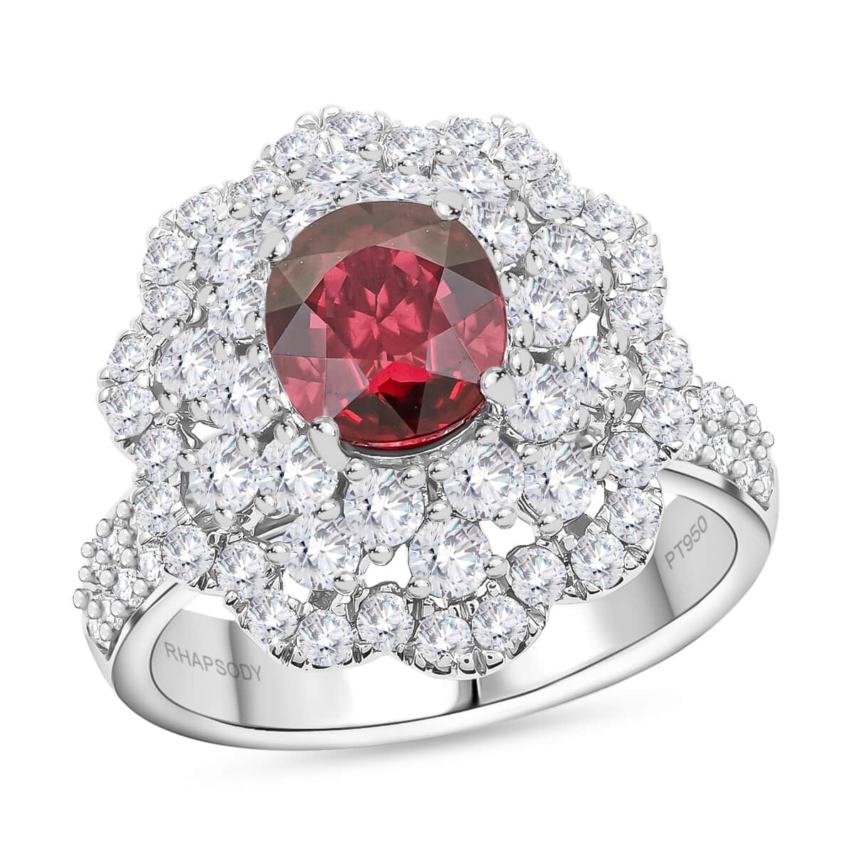 Chairman Vault Collection Certified & Appraised Rhapsody 950 Platinum AAAA Montepuez Ruby and E-F VS Diamond Ring (Size 7.0) 12.60 Grams 4.00 ctw image number 0