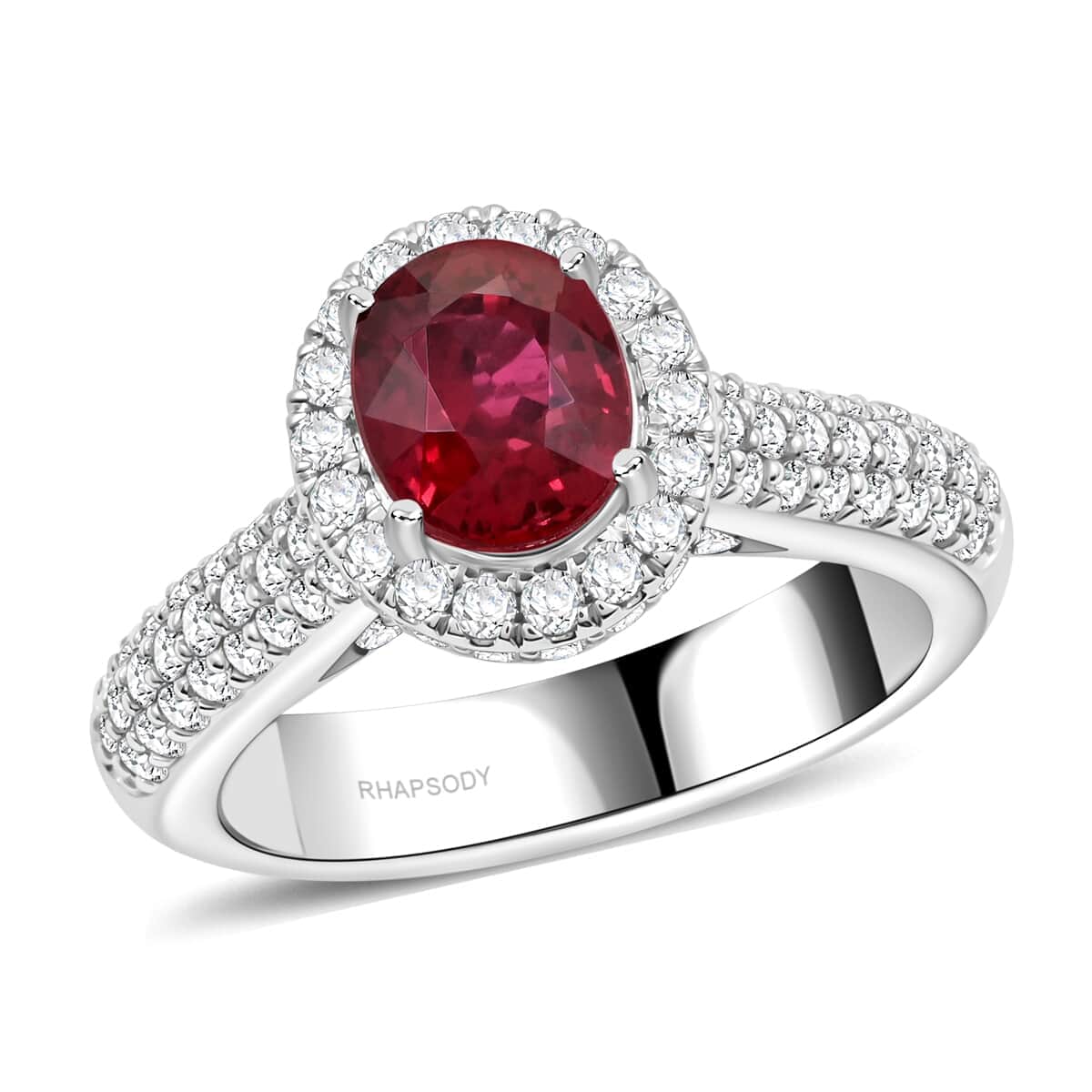 Chairman Vault Collection Certified & Appraised Rhapsody 950 Platinum AAAA Montepuez Ruby and E-F VS Diamond Ring (Size 7.0) 11.60 Grams 3.35 ctw image number 0