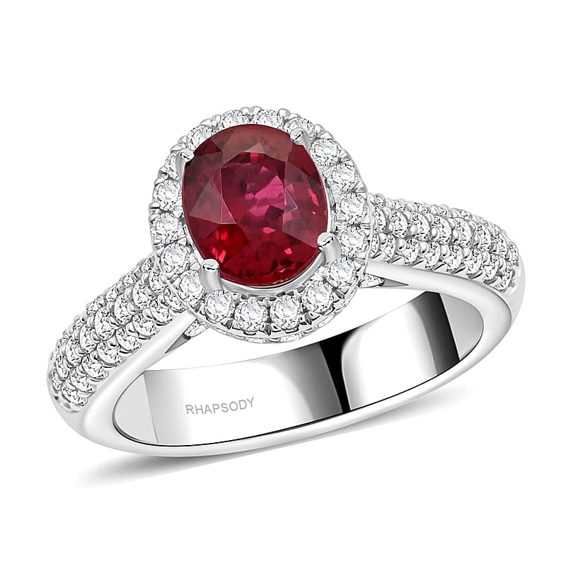 Chairman Vault Collection Certified & Appraised Rhapsody 950 Platinum AAAA Montepuez Ruby and E-F VS Diamond Ring (Size 7.0) 11.60 Grams 3.35 ctw
