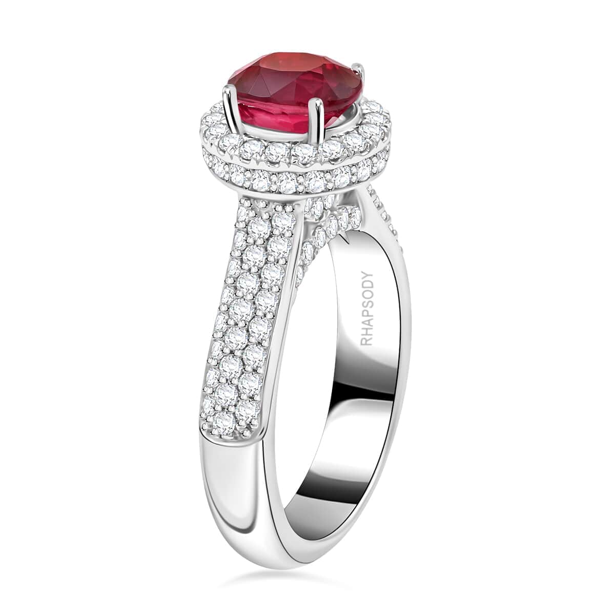 Chairman Vault Collection Certified & Appraised Rhapsody 950 Platinum AAAA Montepuez Ruby and E-F VS Diamond Ring (Size 7.0) 11.60 Grams 3.35 ctw image number 2