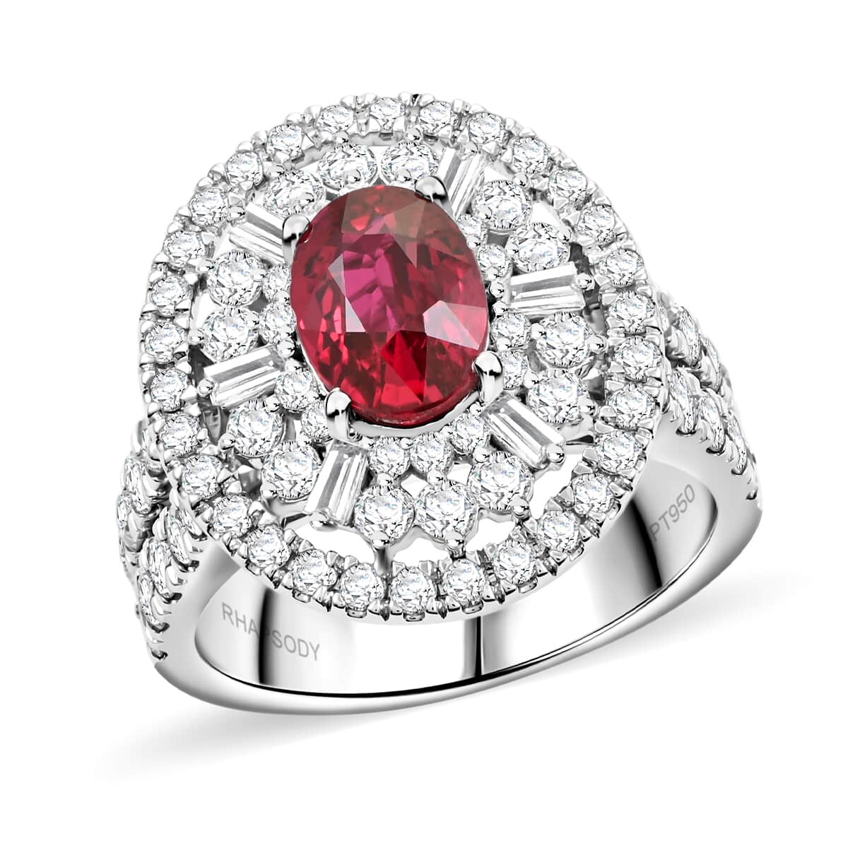 Chairman Vault Collection Certified & Appraised Rhapsody 950 Platinum AAAA Montepuez Ruby and E-F VS Diamond Ring (Size 7.0) 13.80 Grams 4.00 ctw image number 0