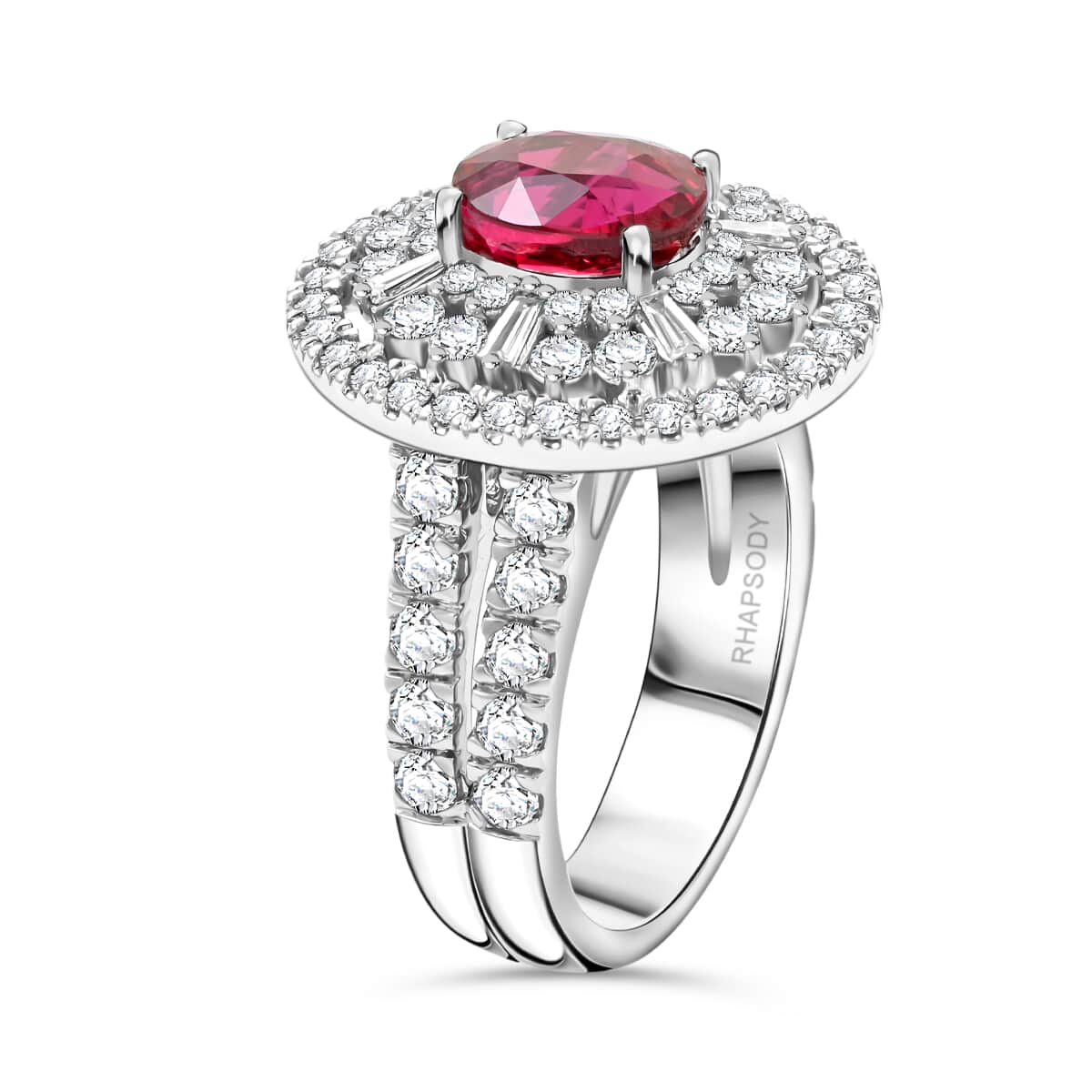 Chairman Vault Collection Certified & Appraised Rhapsody 950 Platinum AAAA Montepuez Ruby and E-F VS Diamond Ring (Size 7.0) 13.80 Grams 4.00 ctw image number 2