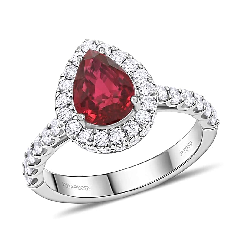 Chairman Vault Collection Certified & Appraised Rhapsody 950 Platinum AAAA Montepuez Ruby and E-F VS Diamond Ring (Size 7.0) 6.30 Grams 3.40 ctw