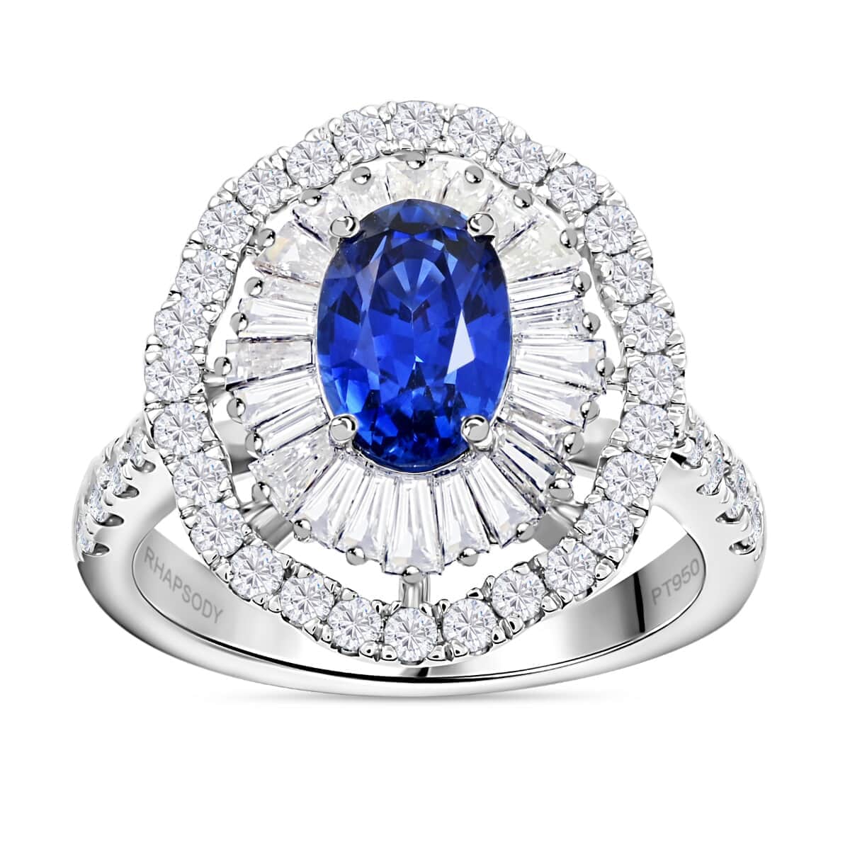 Chairman Vault Collection Certified & Appraised Rhapsody 950 Platinum AAAA Ceylon Blue Sapphire and E-F VS Diamond Ring (Size 7.0) 8.75 Grams 3.75 ctw image number 0