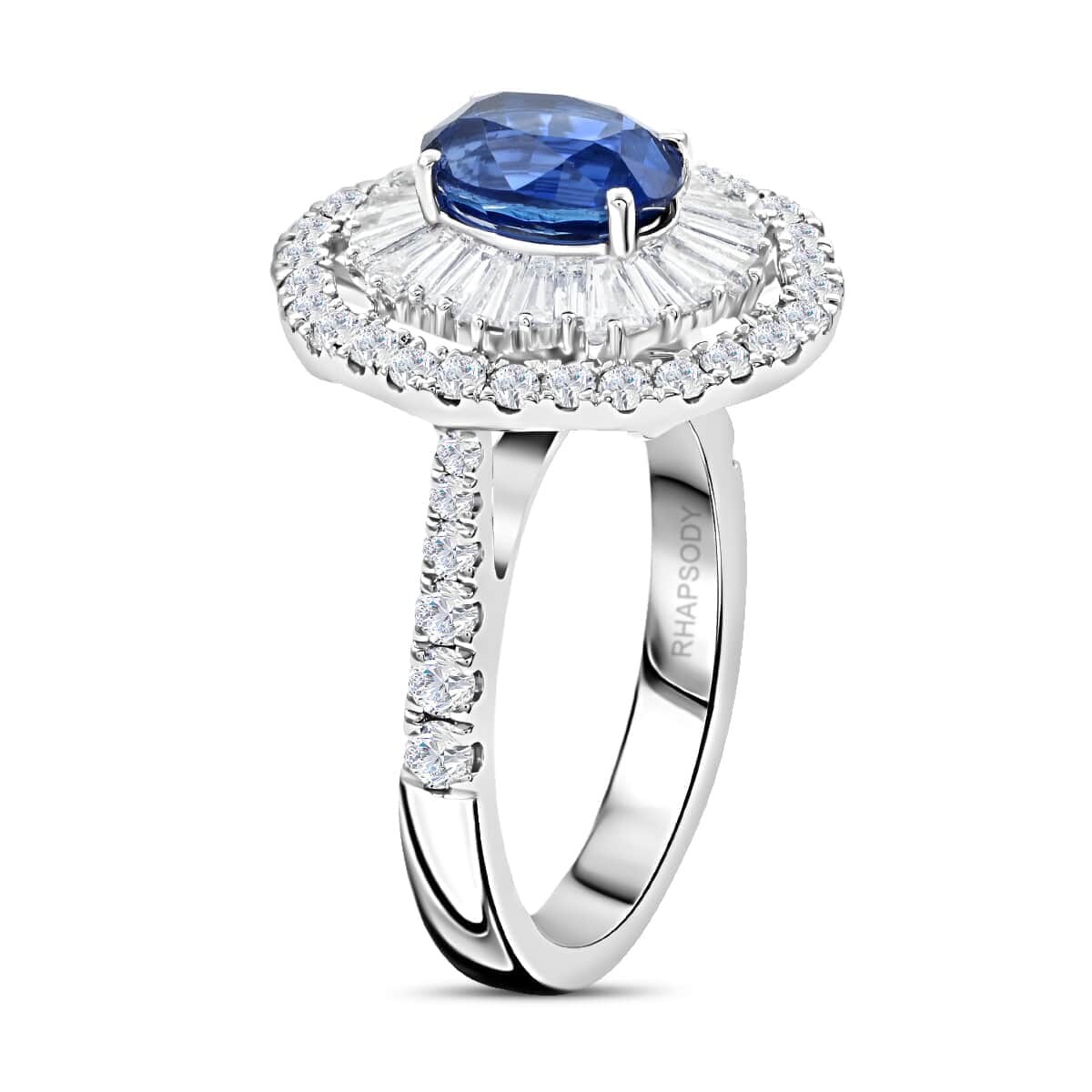 Chairman Vault Collection Certified & Appraised Rhapsody 950 Platinum AAAA Ceylon Blue Sapphire and E-F VS Diamond Ring (Size 7.0) 8.75 Grams 3.75 ctw image number 2