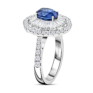 Chairman Vault Collection Certified & Appraised Rhapsody 950 Platinum AAAA Ceylon Blue Sapphire and E-F VS Diamond Ring (Size 7.0) 8.75 Grams 3.75 ctw
