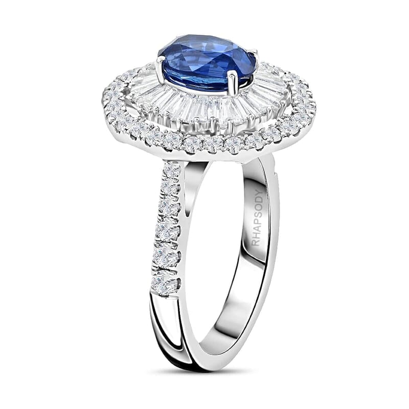 Chairman Vault Collection Certified & Appraised Rhapsody 950 Platinum AAAA Ceylon Blue Sapphire and E-F VS Diamond Ring (Size 7.0) 8.75 Grams 3.75 ctw