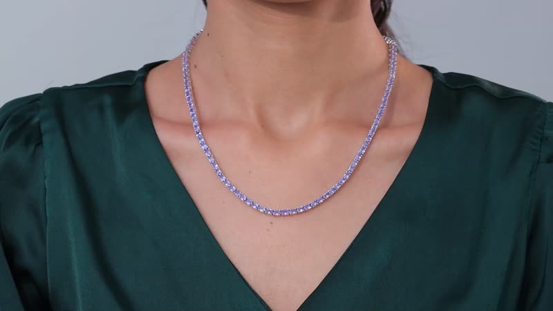 D'Joy Premium Tanzanite 17.70 ctw Tennis Necklace Platinum Over Sterling Silver 18 Inches